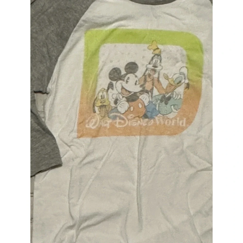 Disney Parks 3/4 Sleeve Adult T-shirt Small White Mickey Pluto Goofy Donald